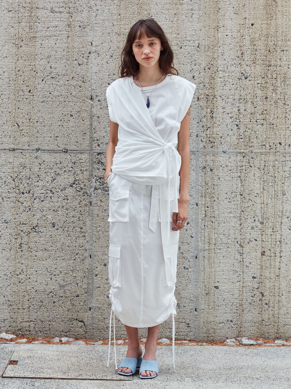 뮤제(MUSEE) DESSINE Draped Sleeveless Jersey Top-White