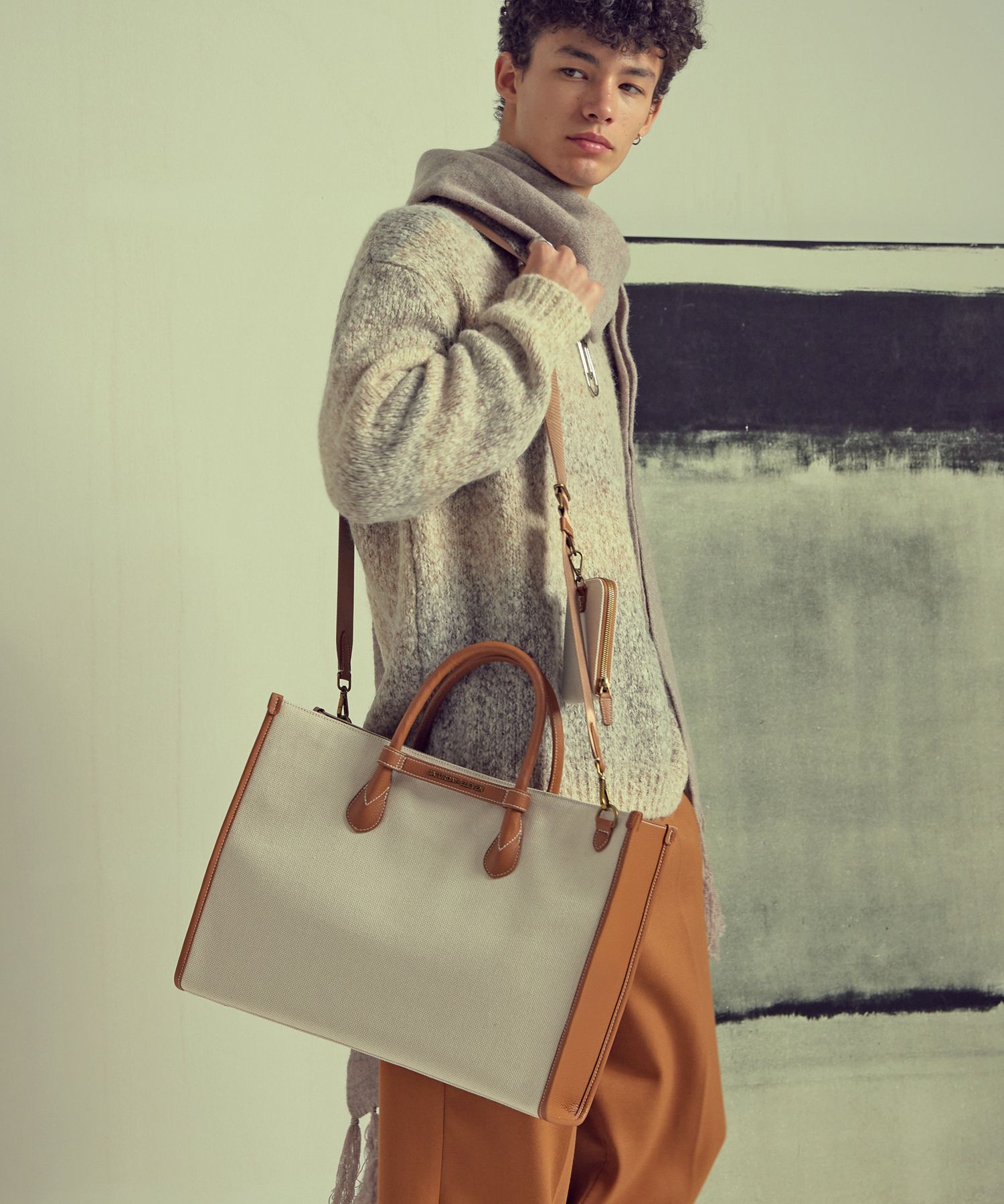 ◆SATURDAY ELEVEN◆ NO46 Canvas Leather Bridge Tote Bag M MUSINSA | SATURDAY ELEVEN Bridge Tote Bag - Brown Ivory