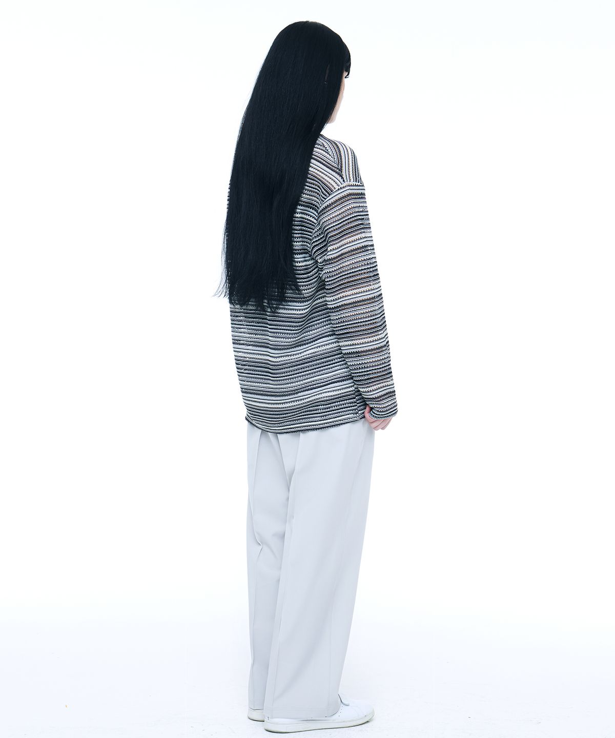 씨웨어 바이 더 지니어스(C WEAR BY THE GENIUS) 오버사이즈 시스루 크래프트 니트 풀오버 블랙