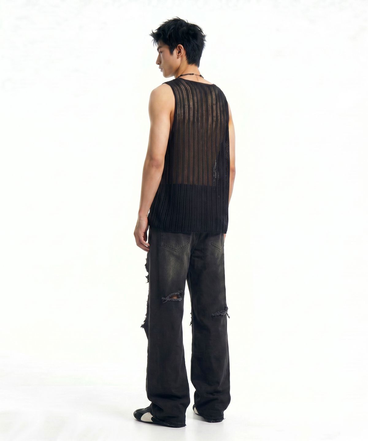 씨웨어 바이 더 지니어스(C WEAR BY THE GENIUS) 시스루 크래프트 니트 슬리브리스 블랙