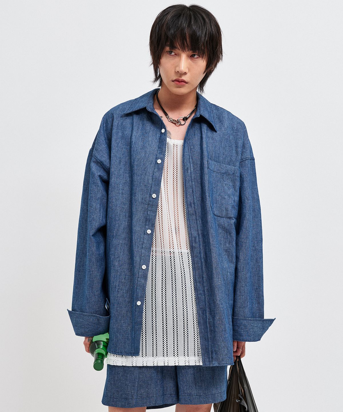 씨웨어 바이 더 지니어스(C WEAR BY THE GENIUS) 시스루 크래프트 니트 슬리브리스 화이트