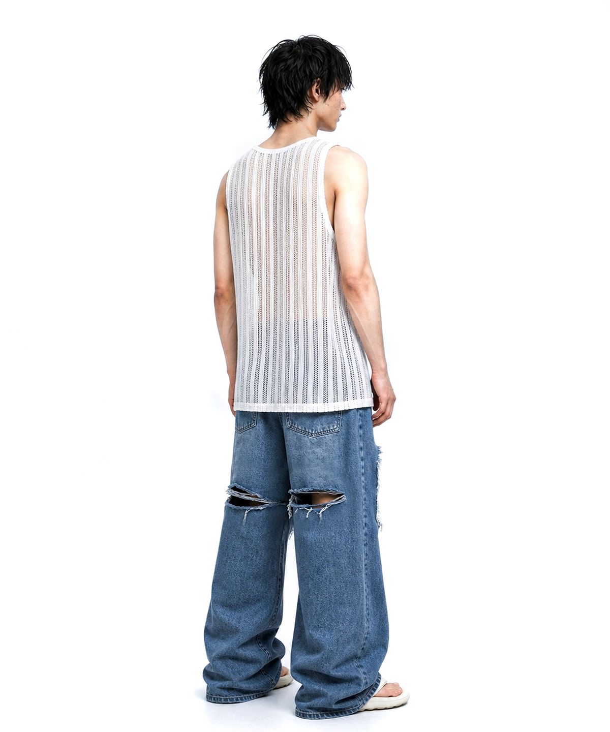 씨웨어 바이 더 지니어스(C WEAR BY THE GENIUS) 시스루 크래프트 니트 슬리브리스 화이트
