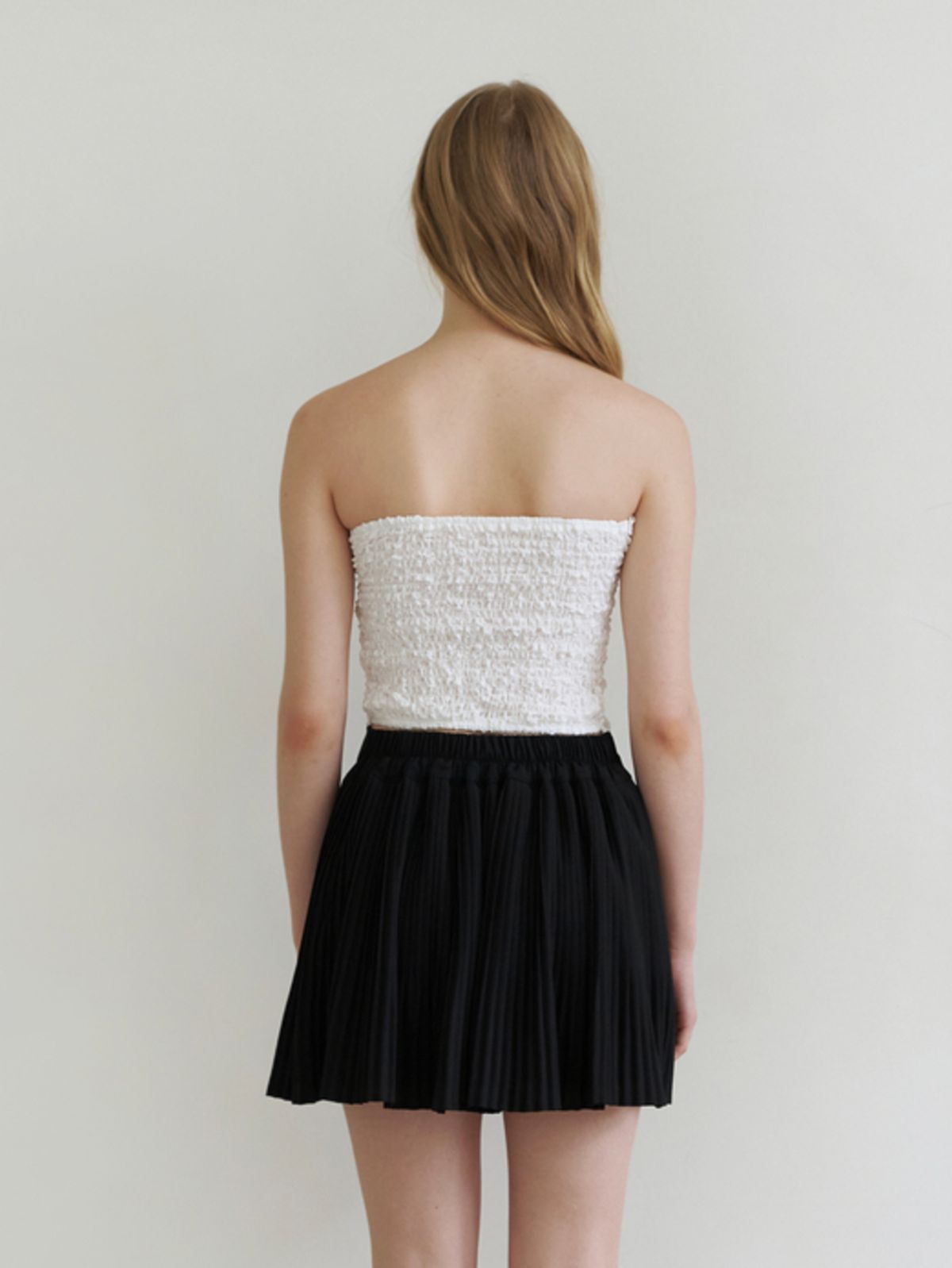 카인더베이비(KINDABABY) ribbon ckeck tube top blouse - white