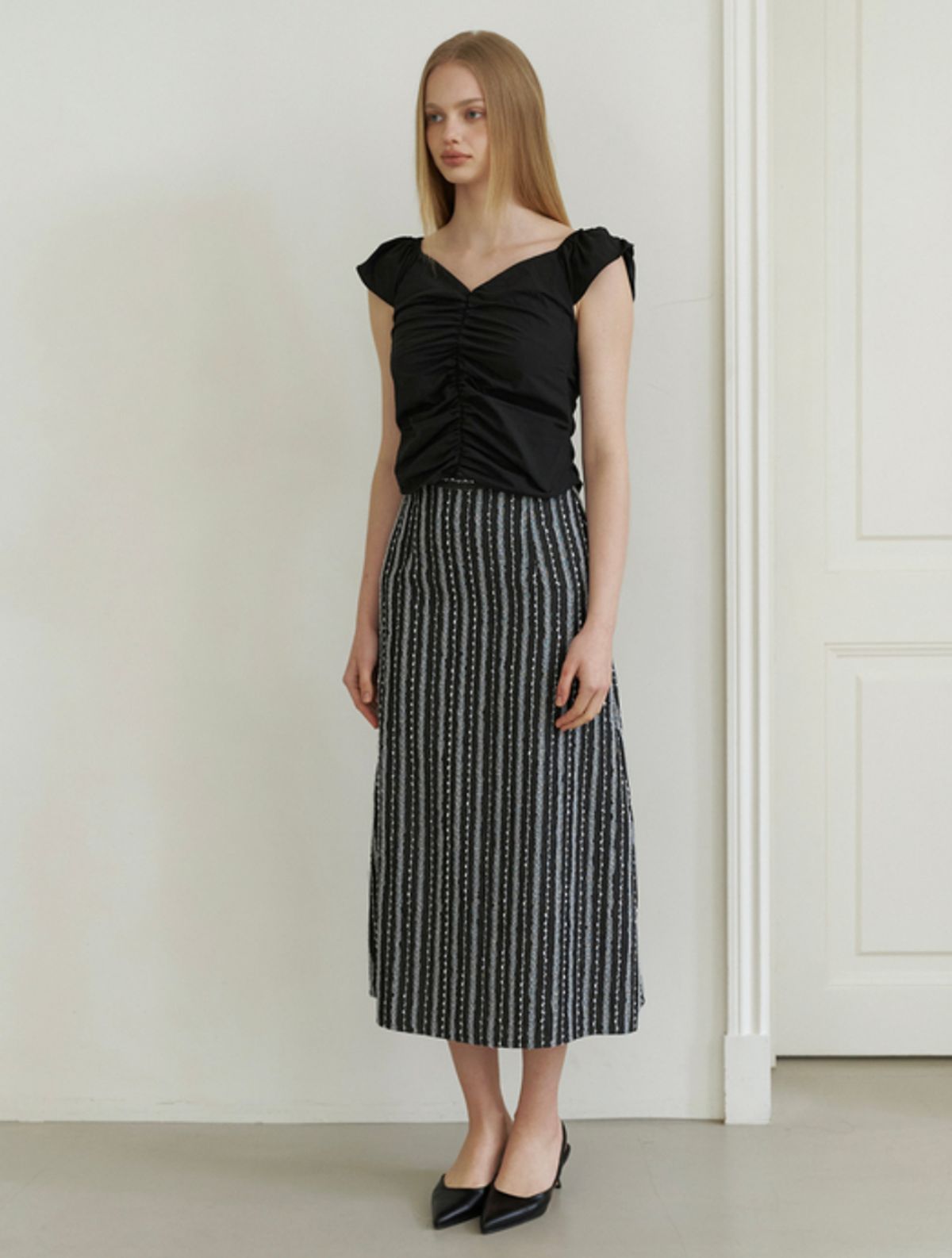 카인더베이비(KINDABABY) lace denim long skirt - black