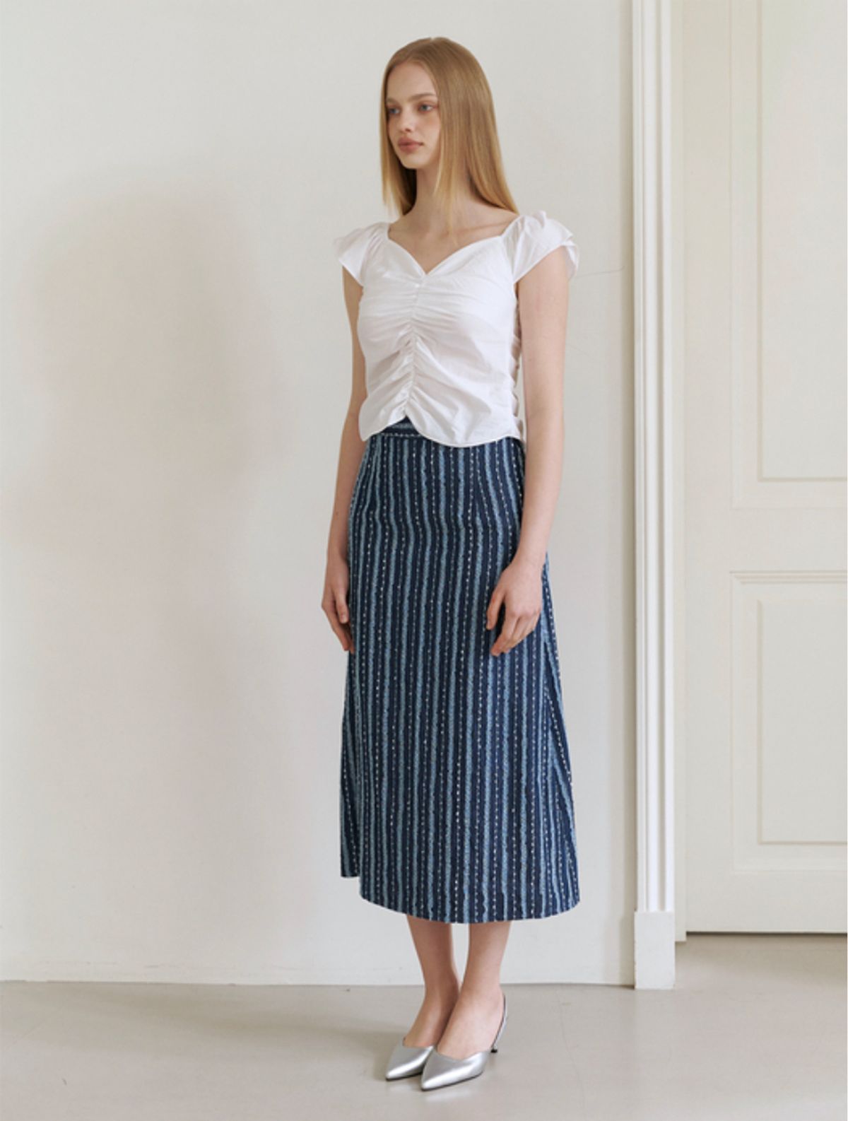 카인더베이비(KINDABABY) lace denim long skirt - blue