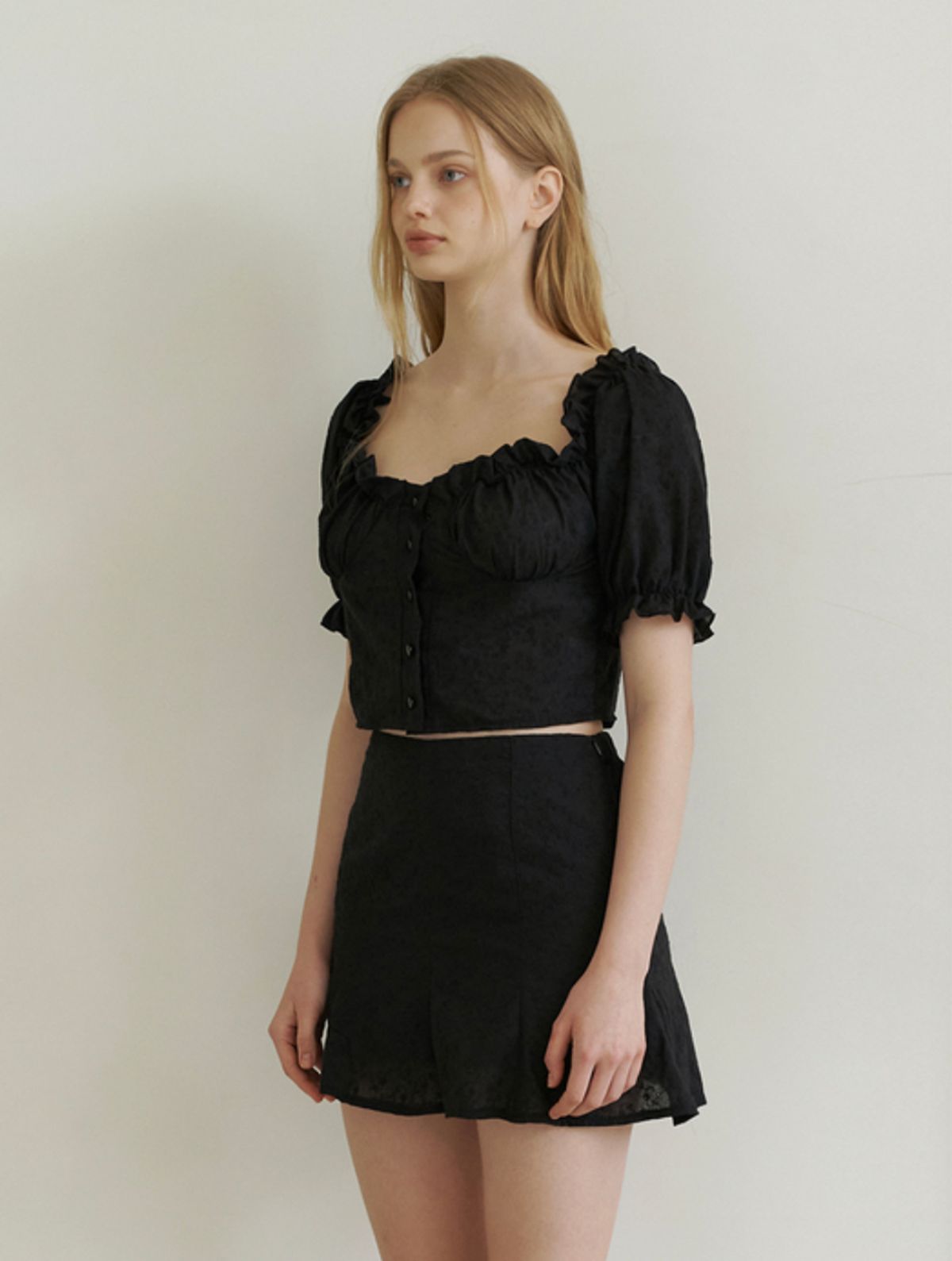 카인더베이비(KINDABABY) love blossom frill blouse - black