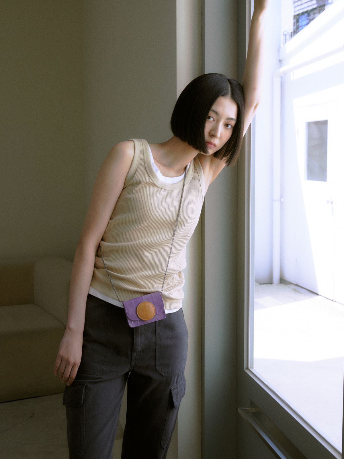 더블쿼츠(DOUBLE QUOTES) 마카롱 월렛 미니 백 퍼플 베이지