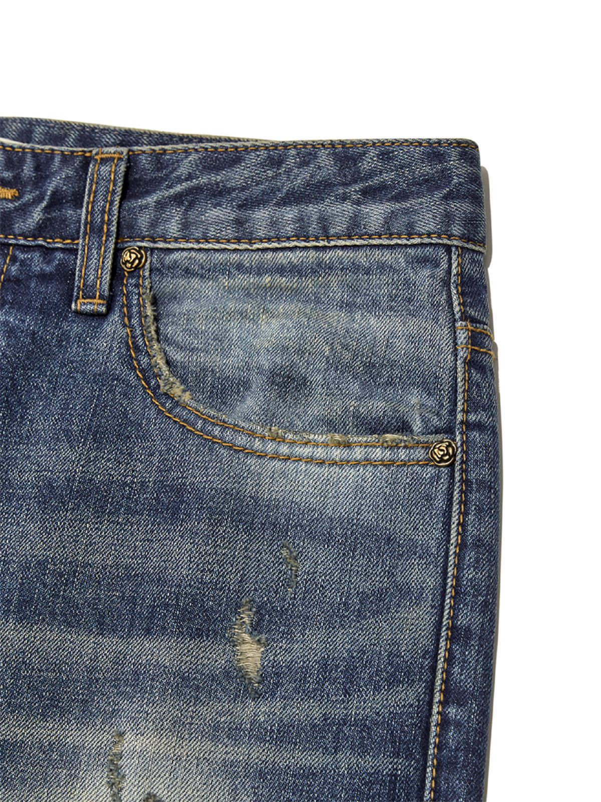 글로니(GLOWNY) 96 VINTAGE DAMAGED WASHING JEANS (DEEP BLUE)