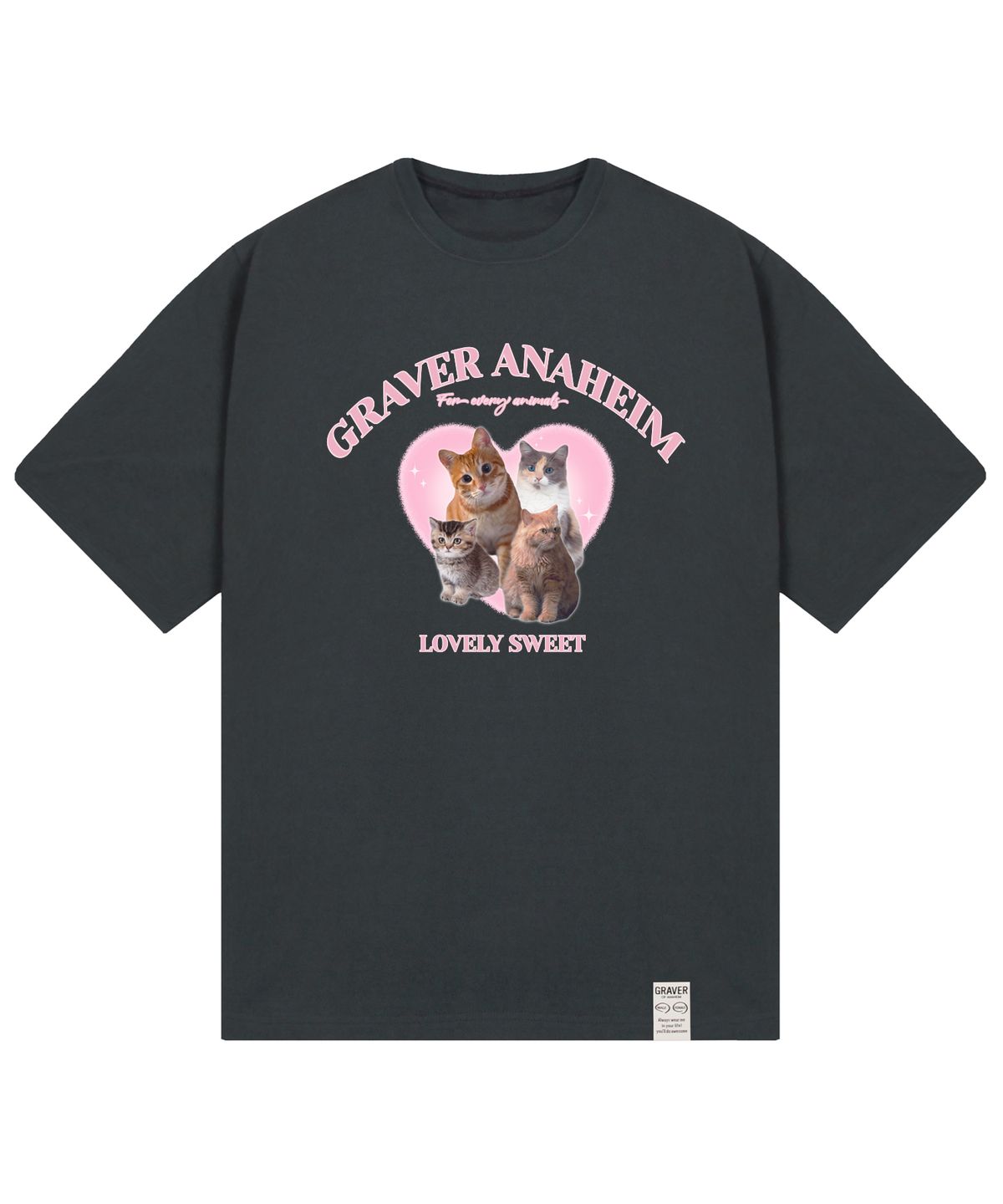 그레이버(GRAVER) [UNISEX]4 러블리 캣 반팔티_차콜