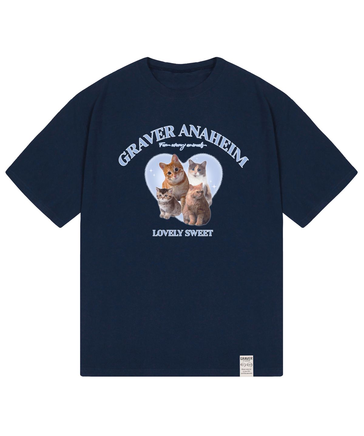 그레이버(GRAVER) [UNISEX]4 러블리 캣 반팔티_네이비