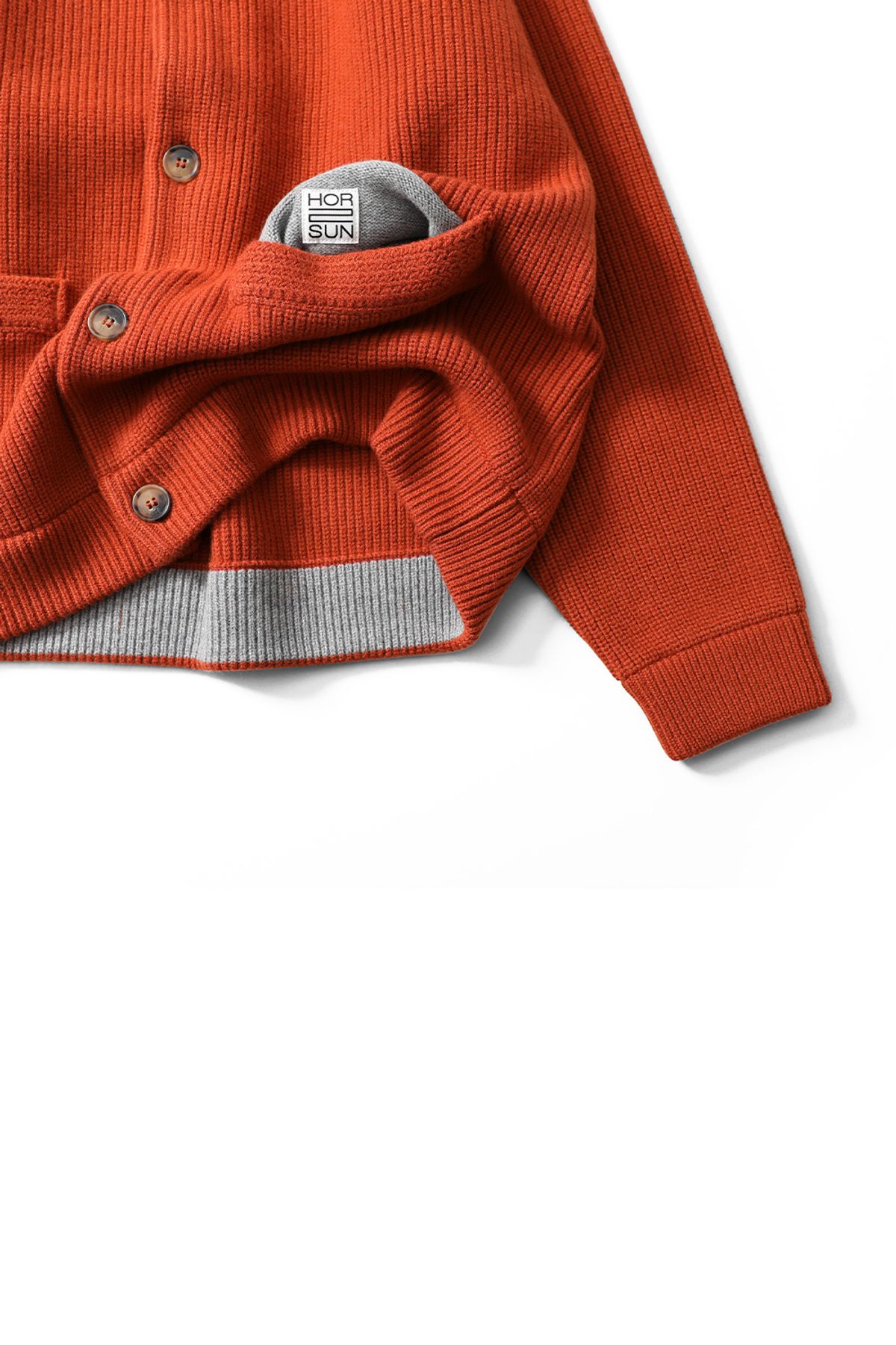 홀리선(HORLISUN) Annette Superfine Wool Heavy Rib Knit Cardigan Rust Orange