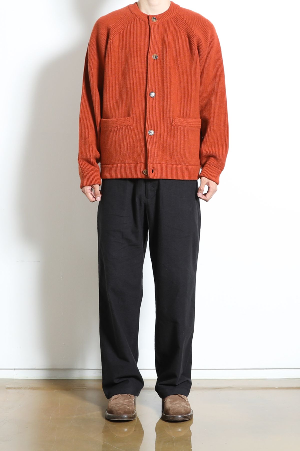 홀리선(HORLISUN) Annette Superfine Wool Heavy Rib Knit Cardigan Rust Orange