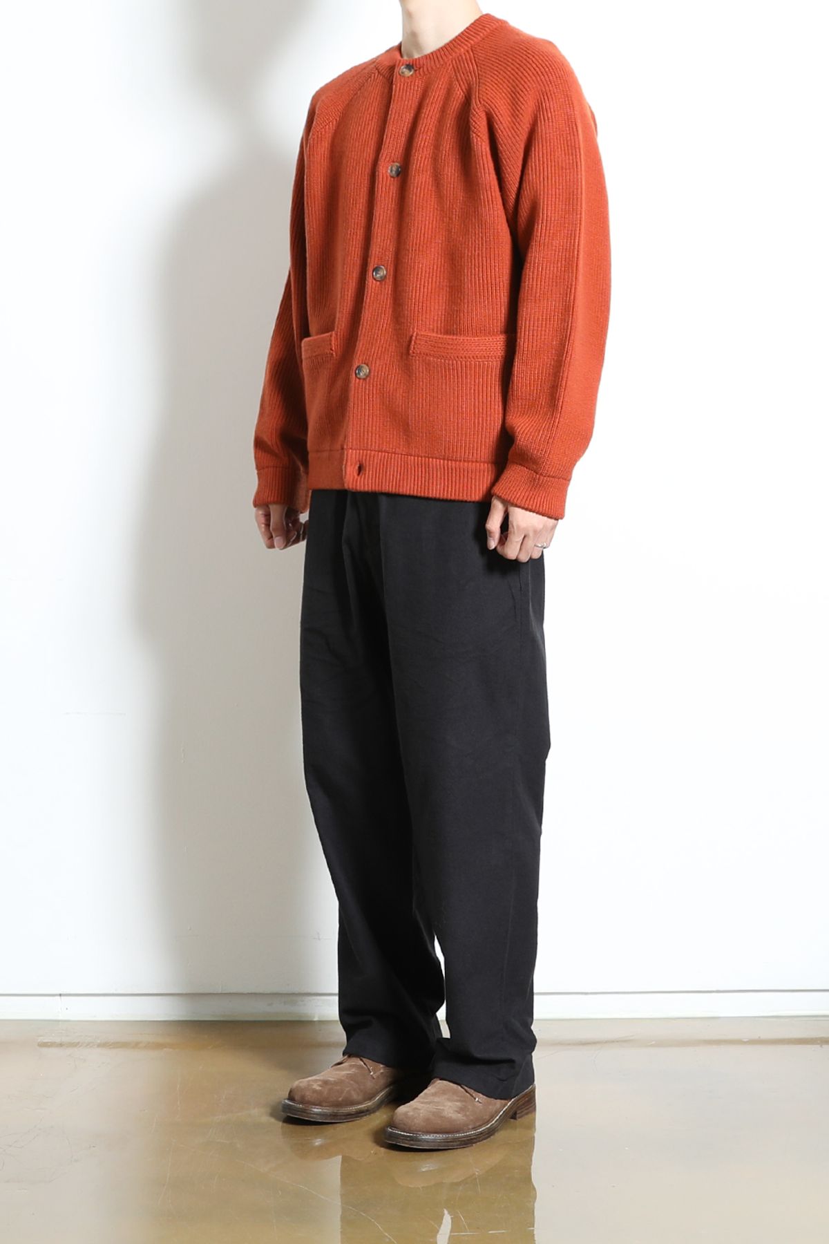 홀리선(HORLISUN) Annette Superfine Wool Heavy Rib Knit Cardigan Rust Orange