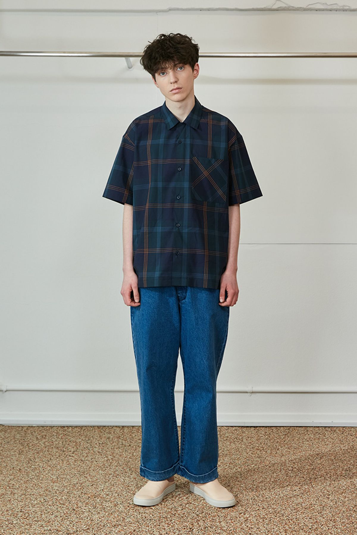 홀리선(HORLISUN) Ophir Various Multi Check Loosefit Shirts Navy