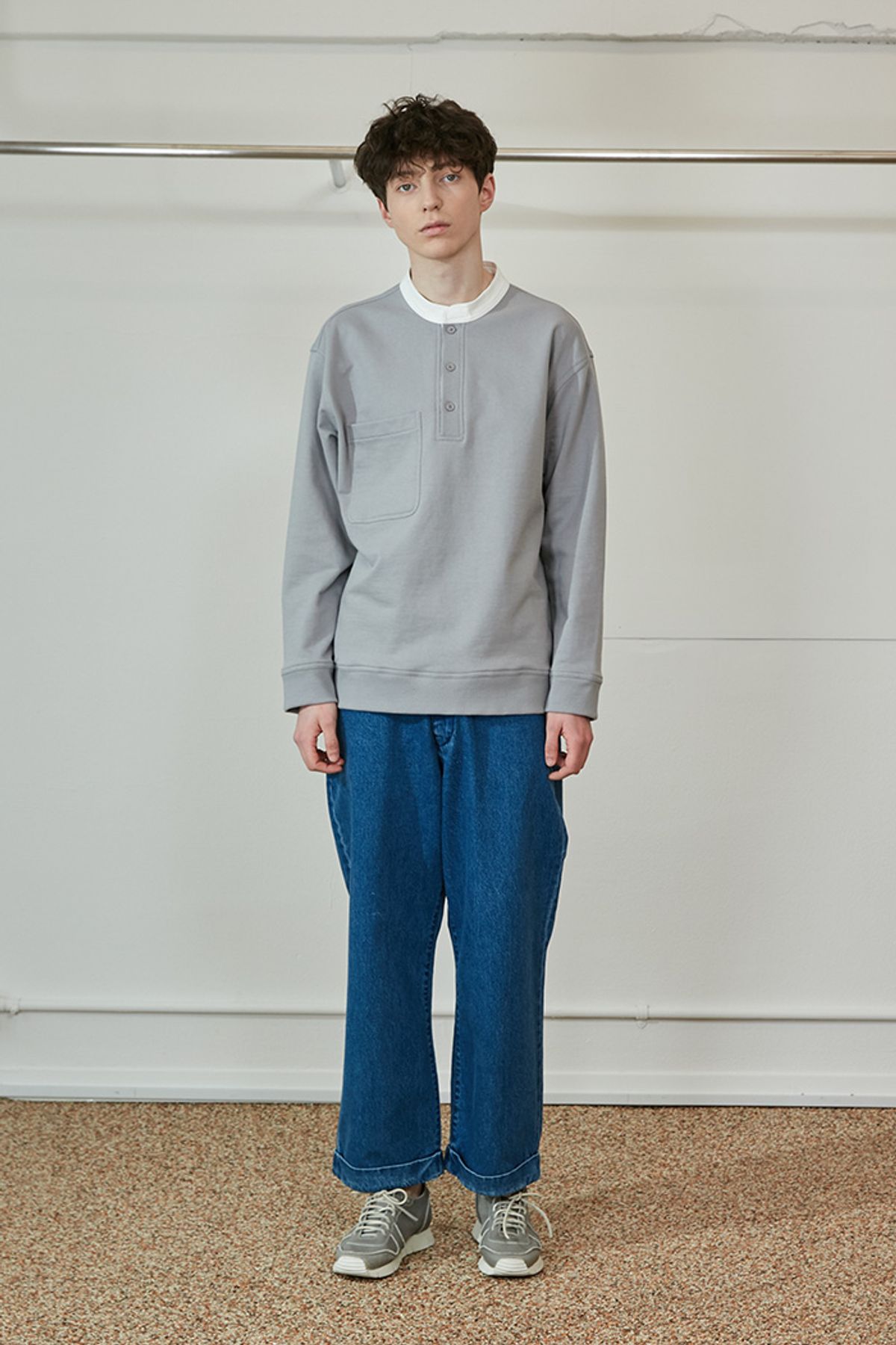 홀리선(HORLISUN) Forest Cotton Collar Button Pullover Gray