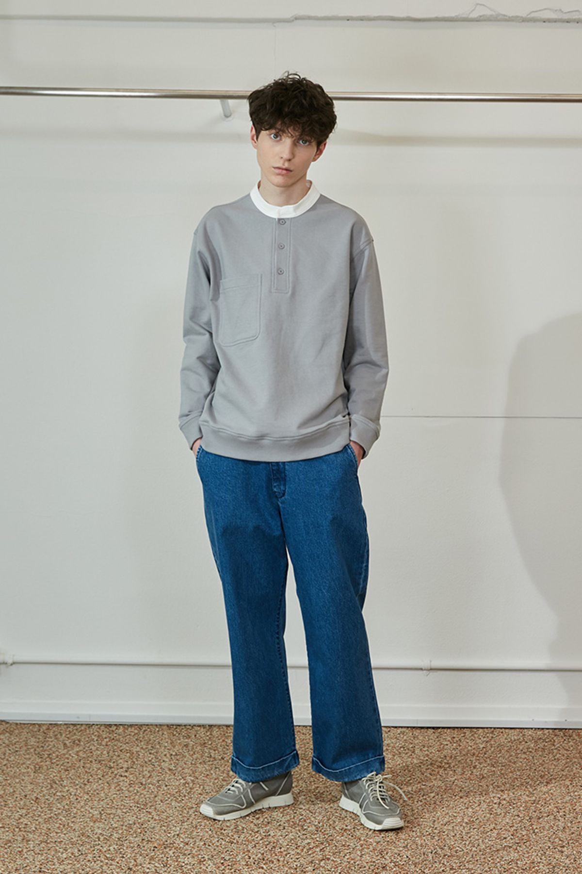 홀리선(HORLISUN) Forest Cotton Collar Button Pullover Gray