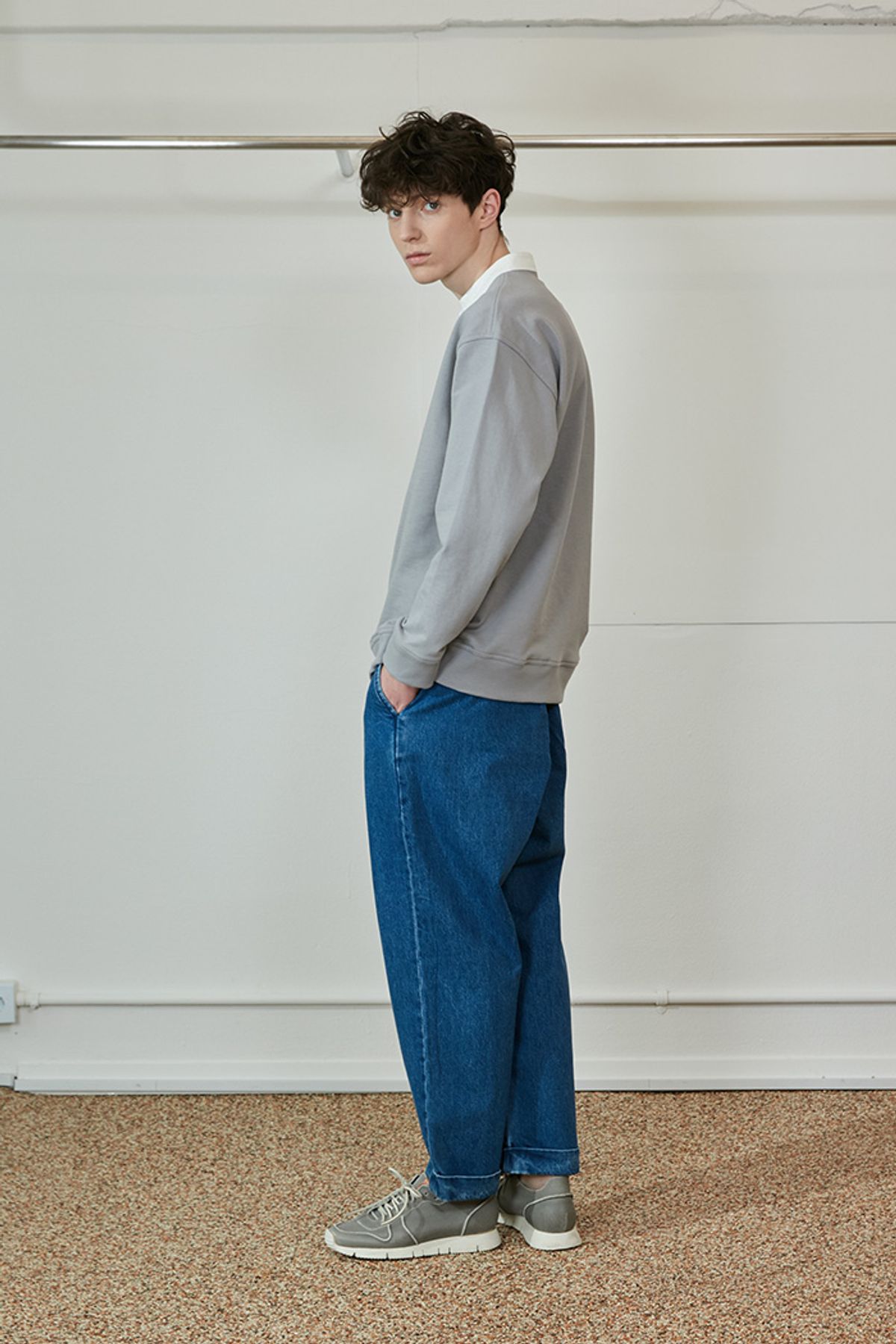 홀리선(HORLISUN) Forest Cotton Collar Button Pullover Gray