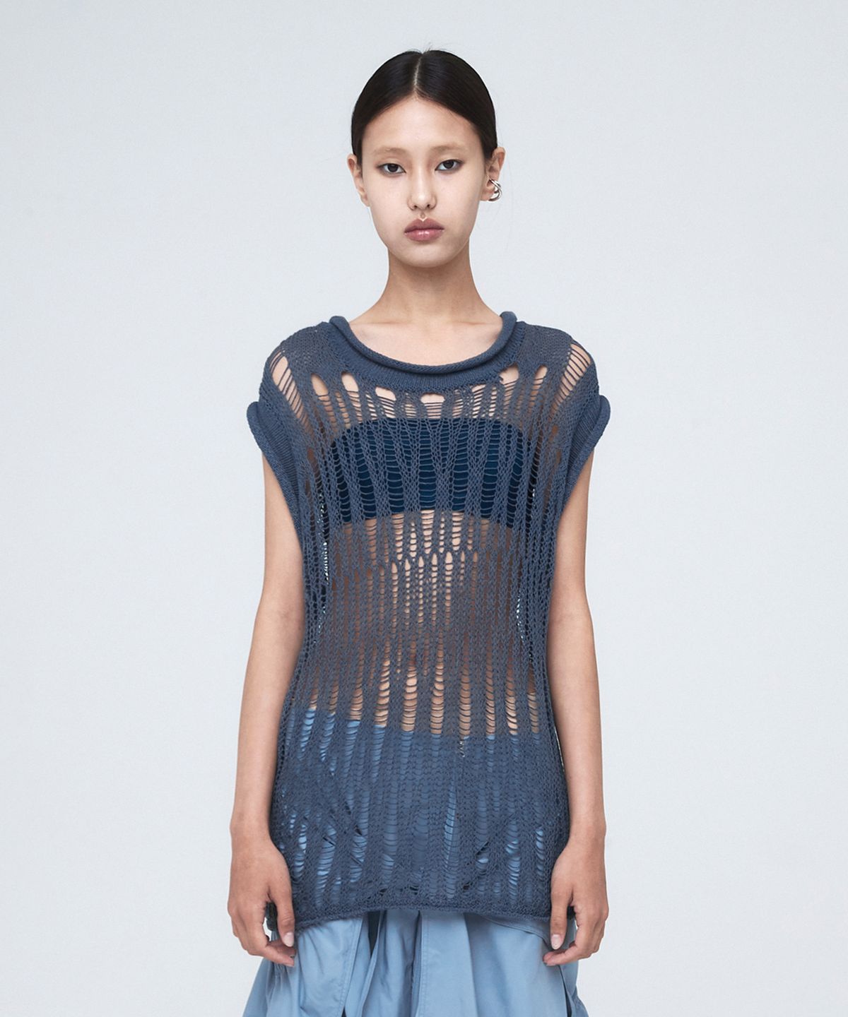 나체(NACHE) SPARSE KNIT VEST (UNISEX) BLACK