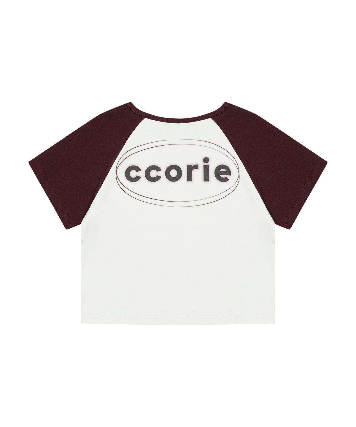 꼬리에(CCORIE) 로고 레글런 크롭 반팔 티셔츠 버건디 크림