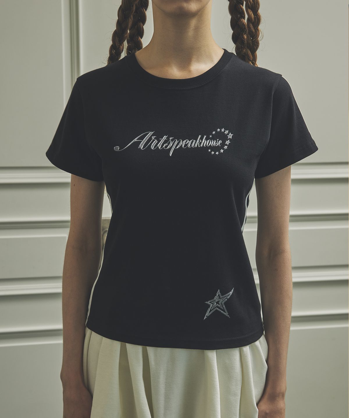 아트스피크하우스(ART SPEAK HOUSE) TWINKLE ESSENTIAL HALF T-SHIRT_BLACK