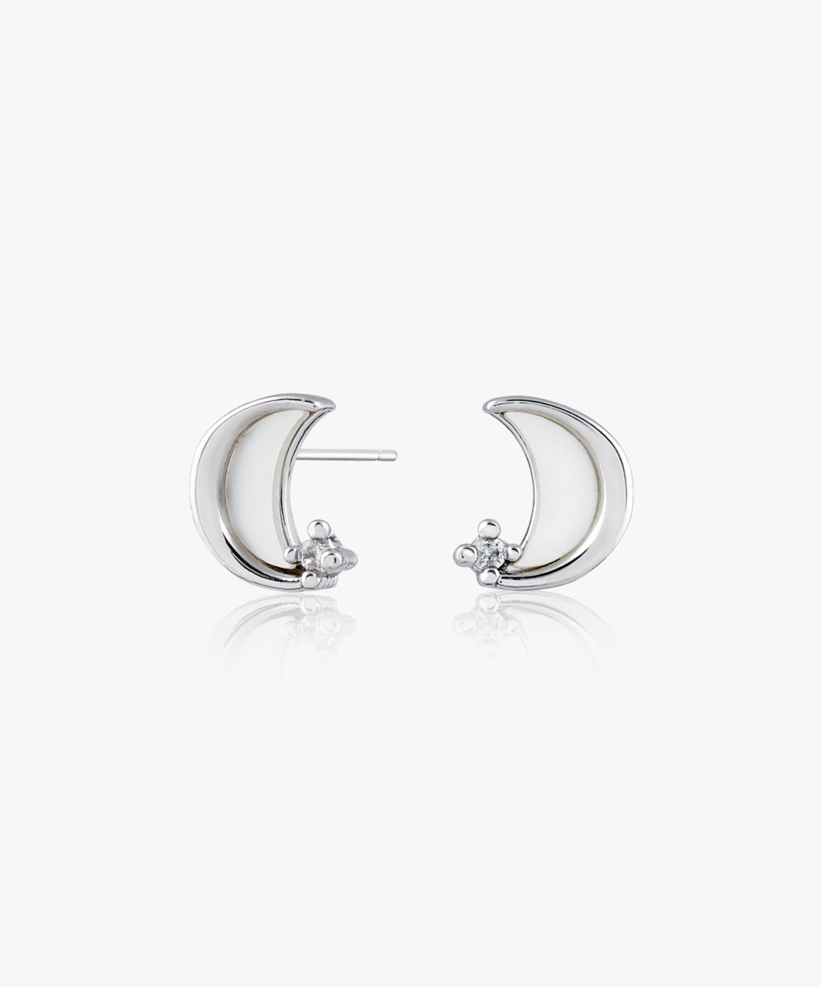 누누핑거스(NOONOO FINGERS) 925은침 화이트자개 크레센트 문 이어링