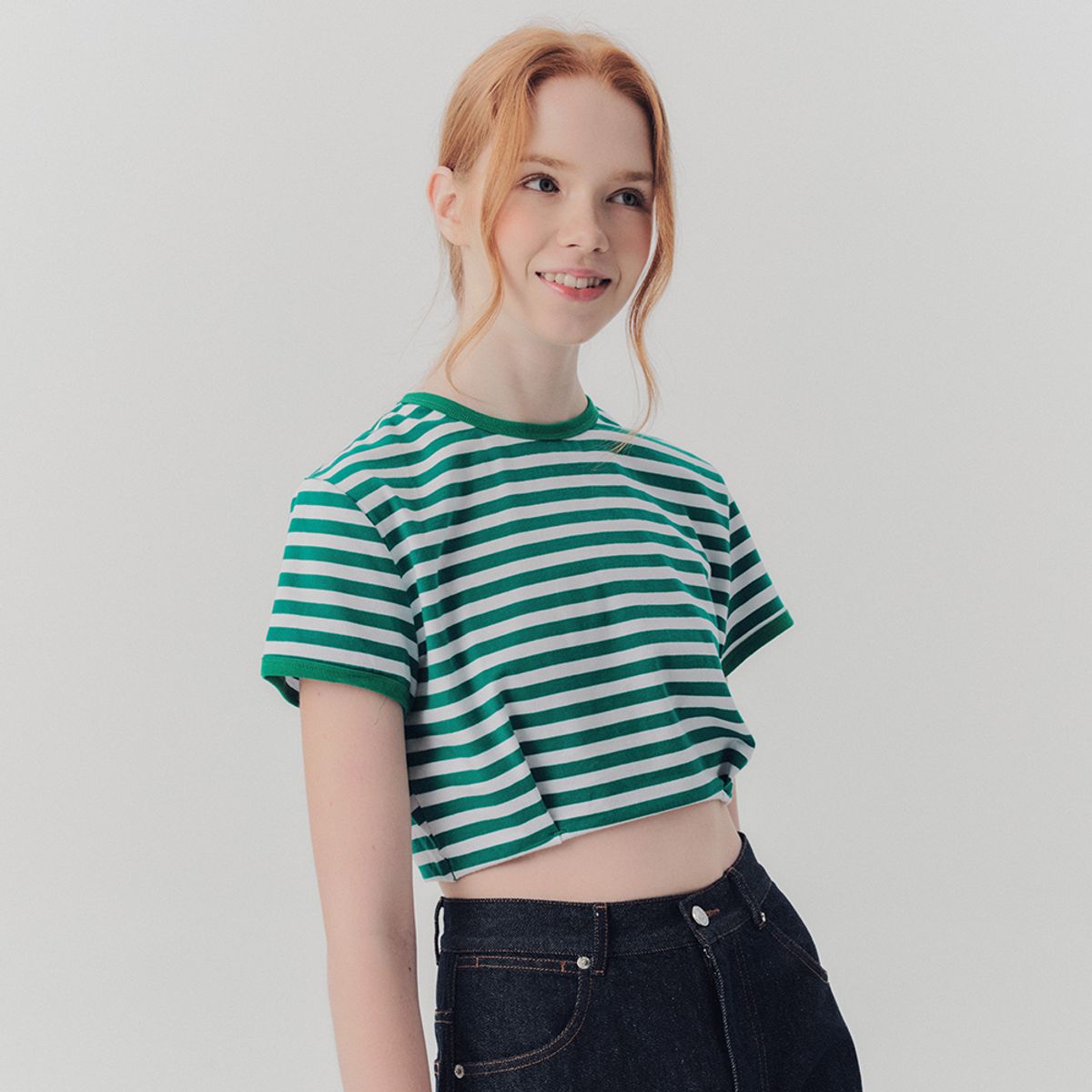 웬스데이딜라잇(WEDNESDAY DELIGHT) WED_Modern stripe crop top_GREEN