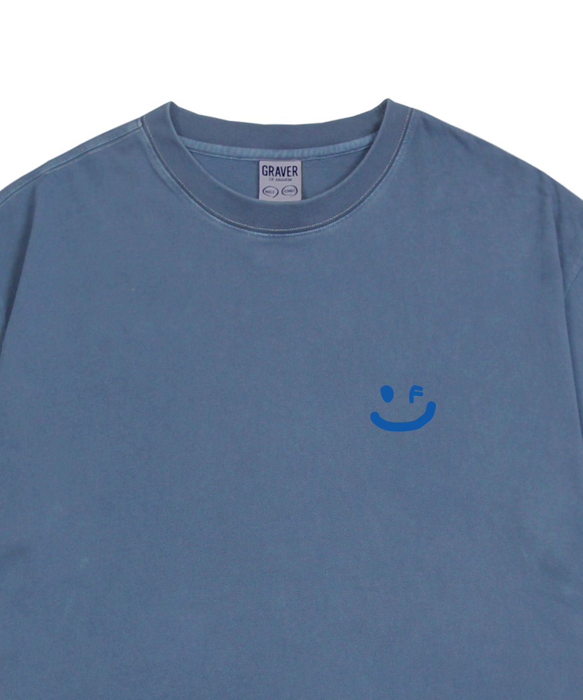 그레이버(GRAVER) [UNISEX]스몰 드로잉스마일 피그먼트 반팔티_블루섀도우/블루로고