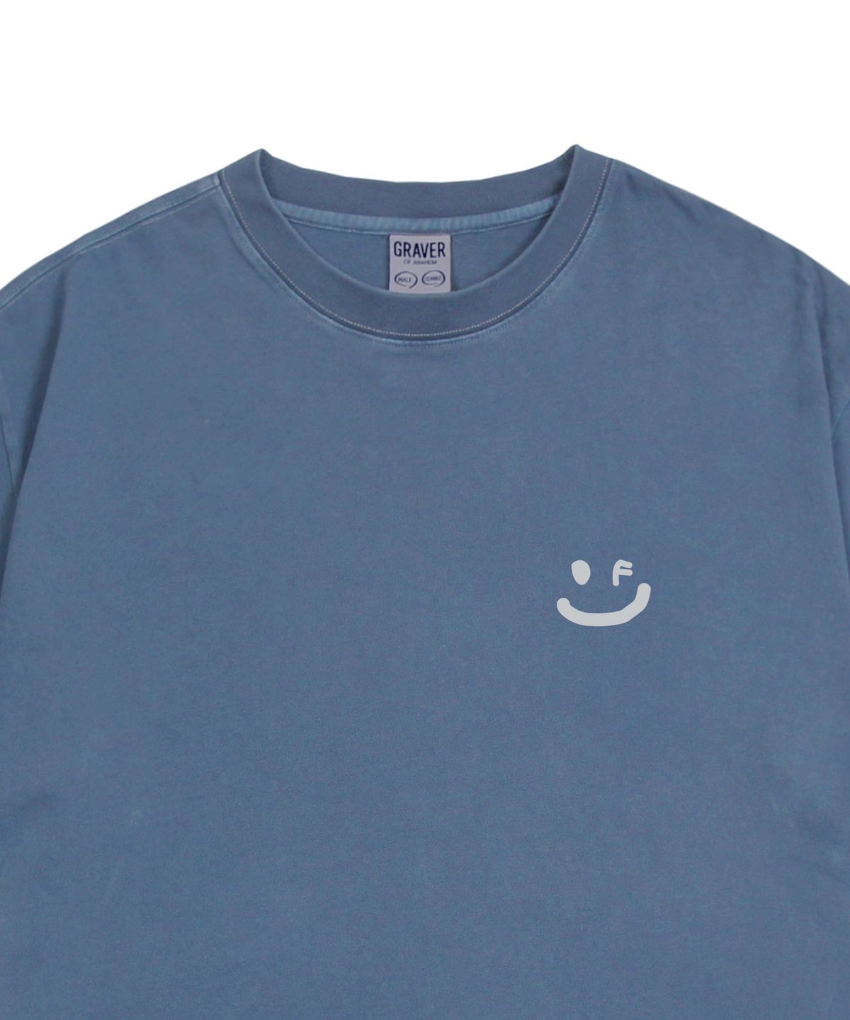 그레이버(GRAVER) [UNISEX]스몰 드로잉스마일 피그먼트 반팔티_블루섀도우/그레이로고