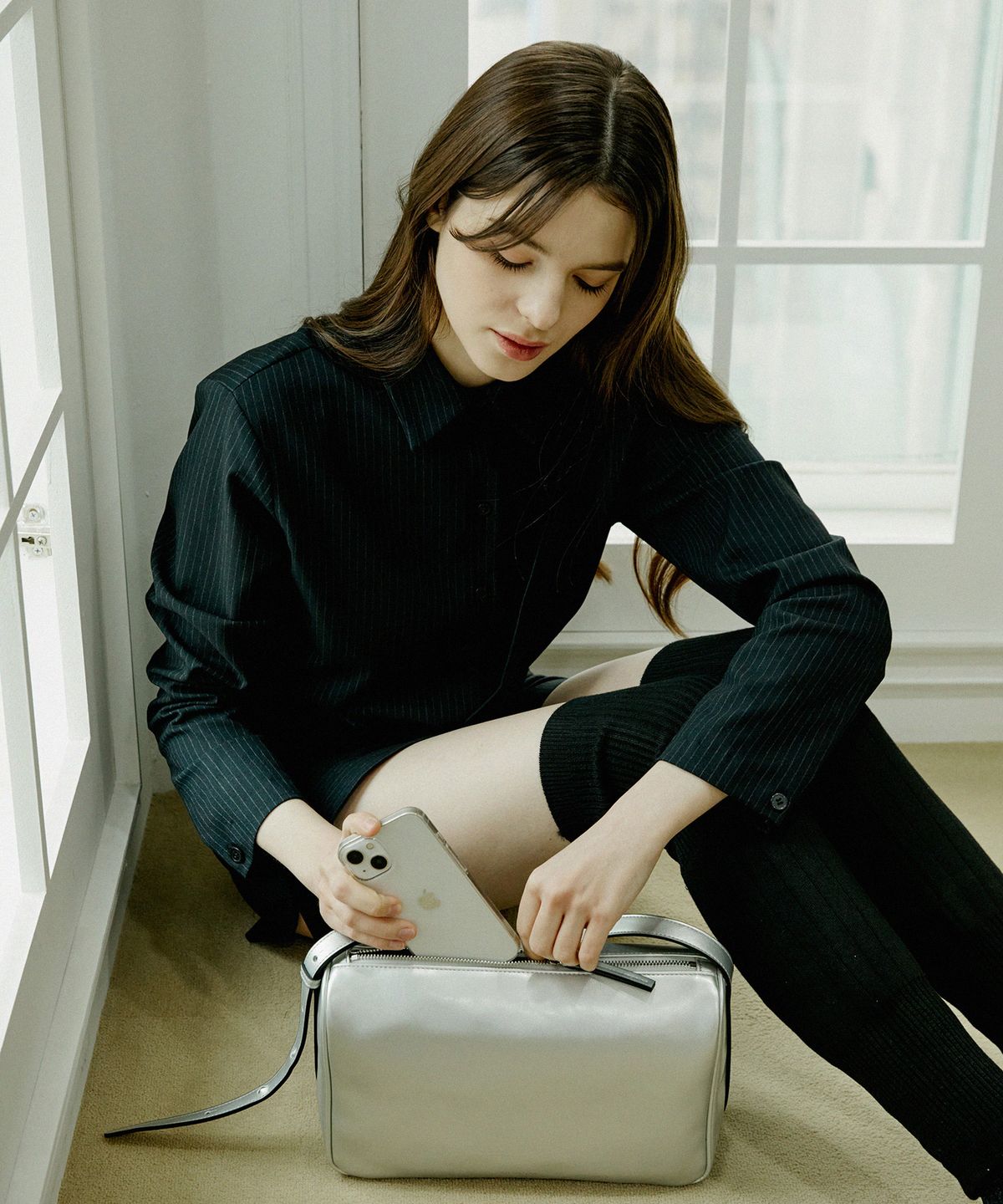 몽삭(MONSAC) 클레어 숄더&크로스백 라지 실버 AP15-2305-SI