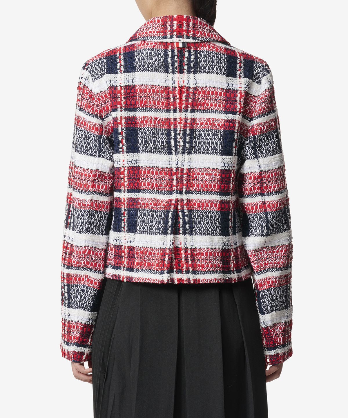 톰 브라운(THOM BROWNE) 마드라스 체크 셔닐 트위드 라운드 칼라 유틸리티 재킷 - 멀티컬러 / FBC835AF0244960