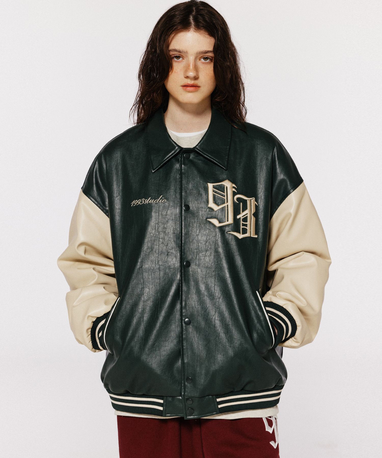 MUSINSA | 1993STUDIO Vintage Varsity Jacket_Dark Green