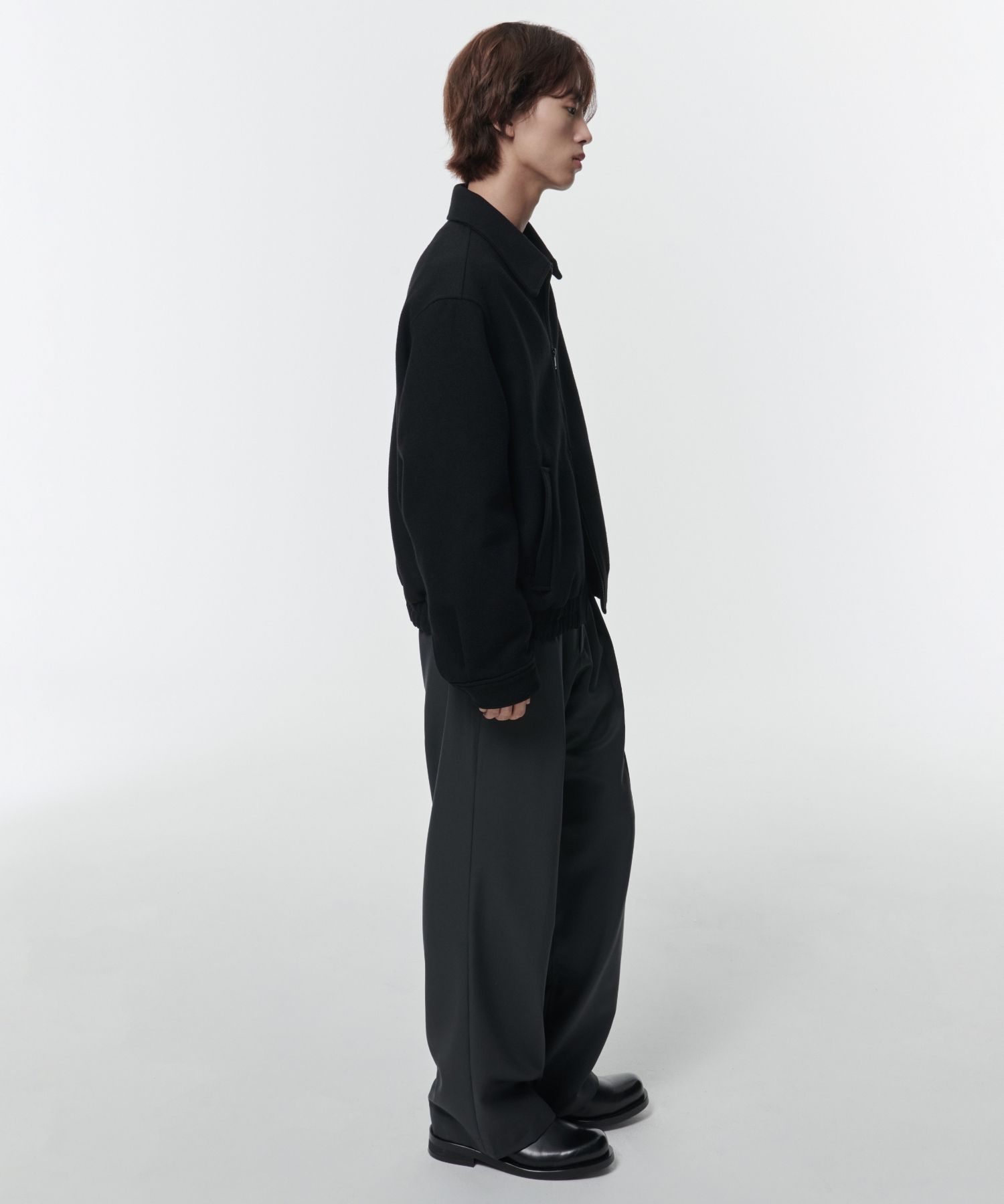 ブルゾン MUSINSA STANDARD Wool blend boucle blouson jacket black MMDU MUSINSA | MUSINSA STANDARD Wool Blend Boucle Blue Jacket [Black]