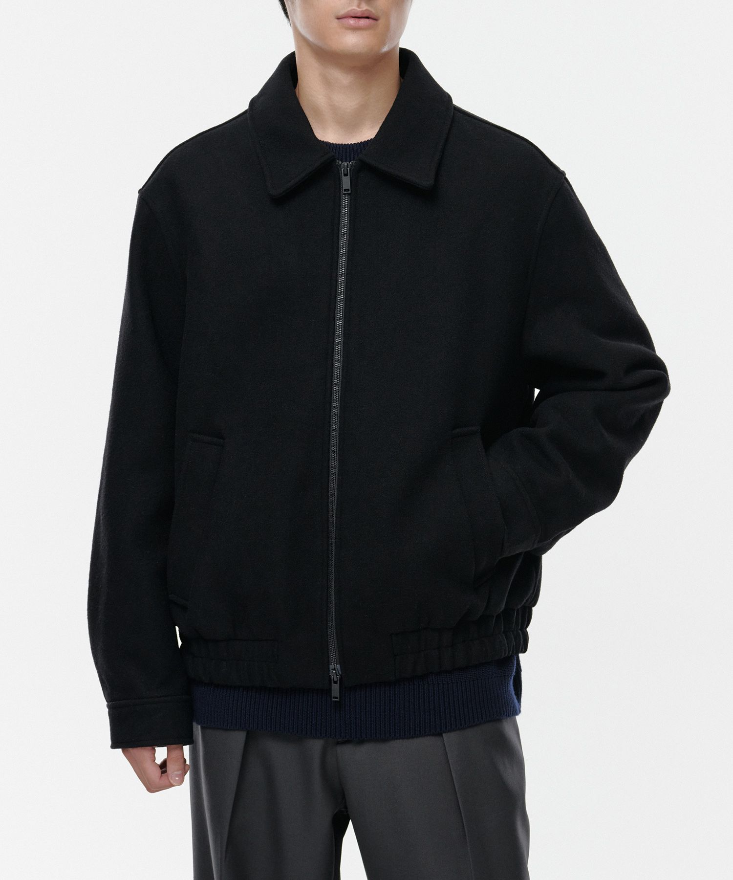 ブルゾン MUSINSA STANDARD Wool blend boucle blouson jacket black MMDU MUSINSA | MUSINSA STANDARD Wool blend minimal blouson jacket