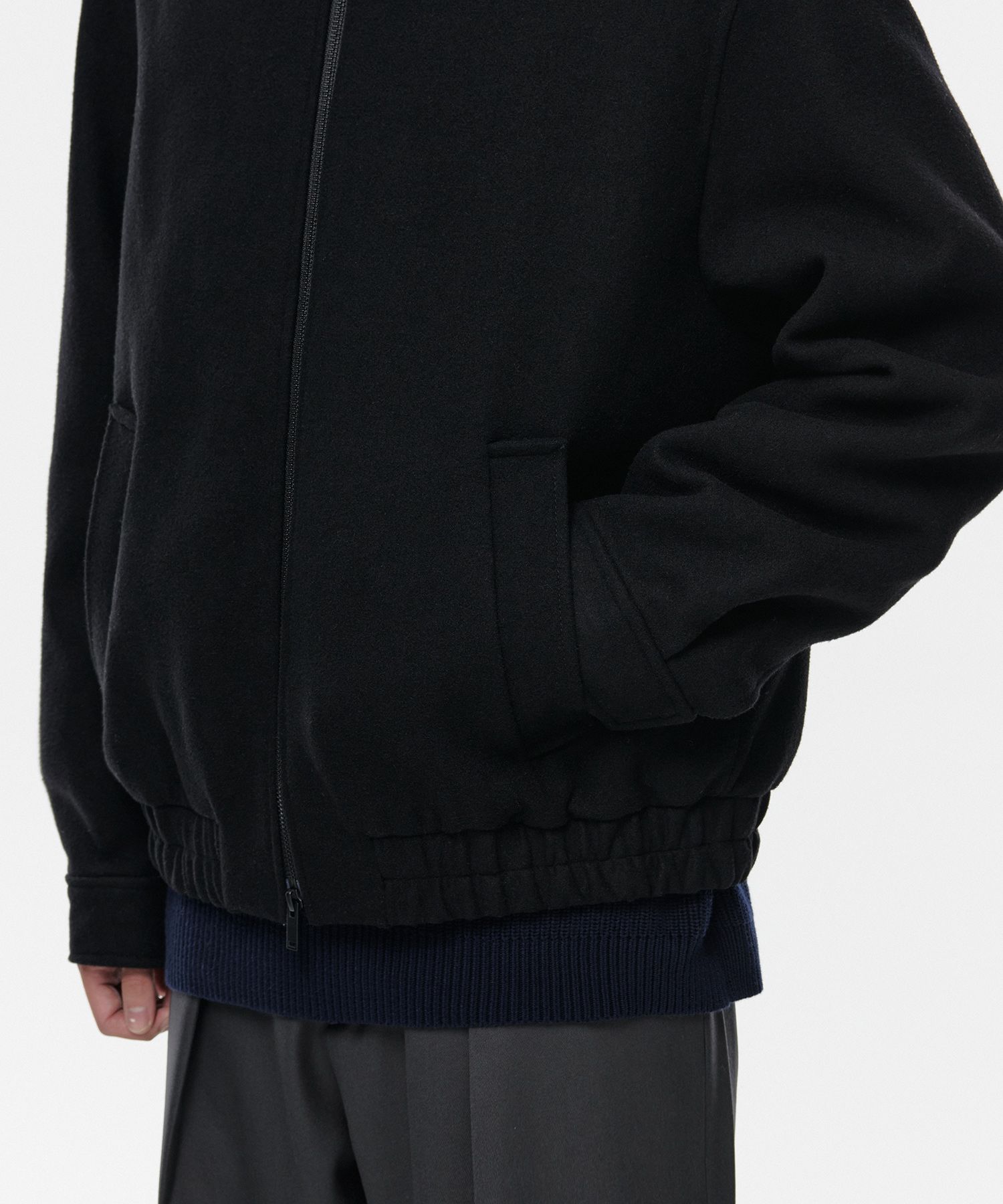 ブルゾン MUSINSA STANDARD Wool blend boucle blouson jacket black MMDU MUSINSA | MUSINSA STANDARD Wool blend collared varsity