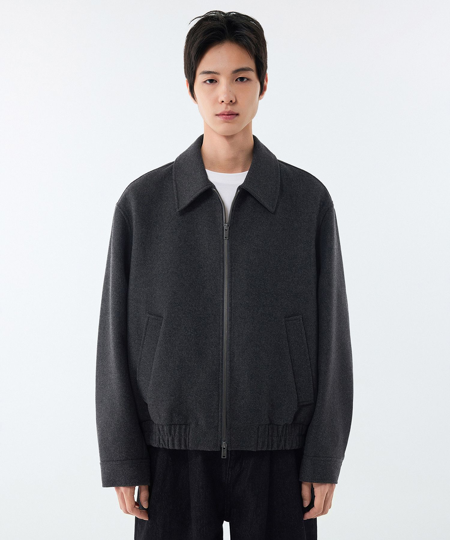 ブルゾン MUSINSA STANDARD Wool blend boucle blouson jacket black MMDU MUSINSA | MUSINSA STANDARD Wool blend minimal blouson jacket