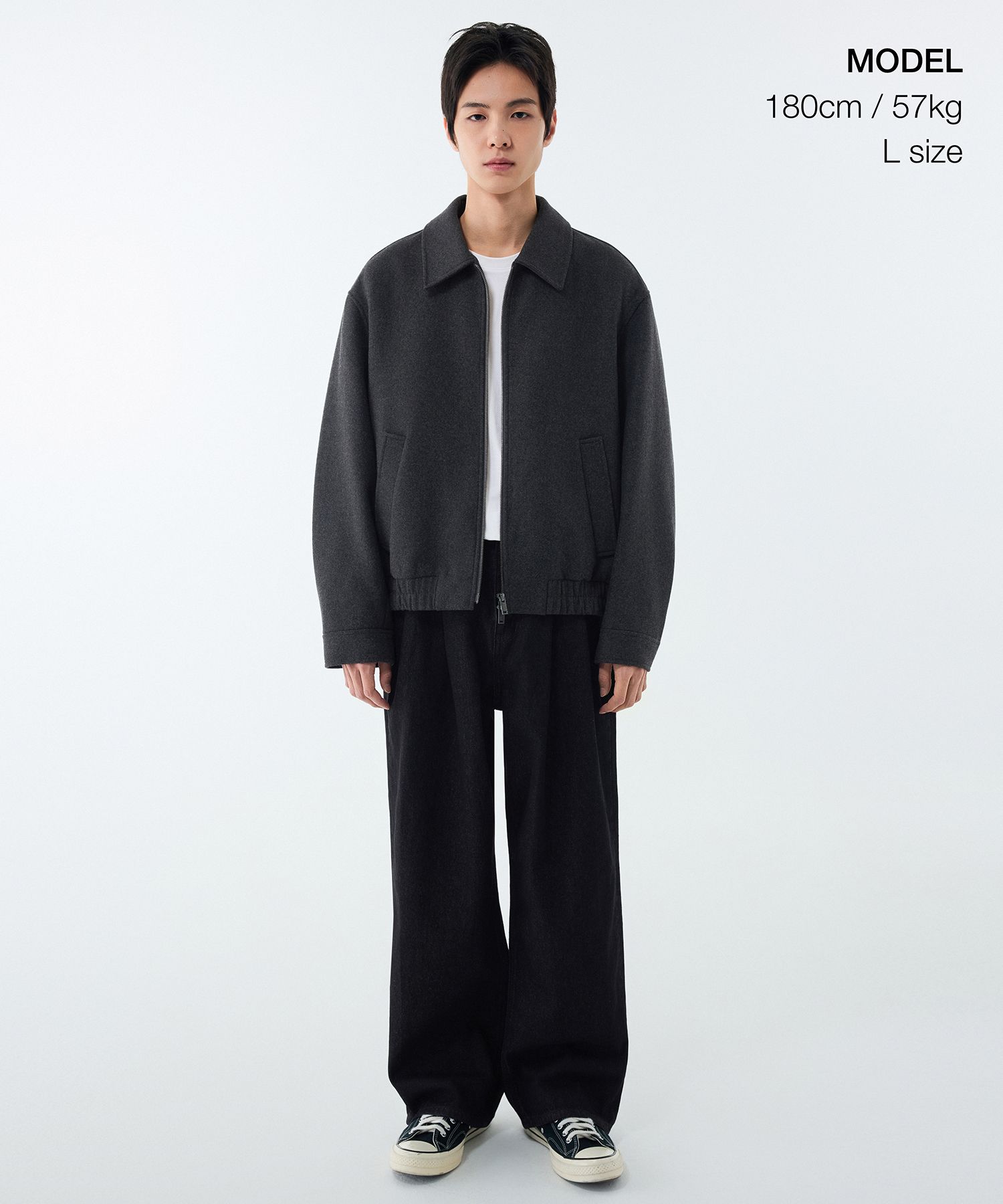 ブルゾン MUSINSA STANDARD Wool blend minimal blouson jacket charcoal MUSINSA公式 | MUSINSA STANDARD Wool blend minimal blouson