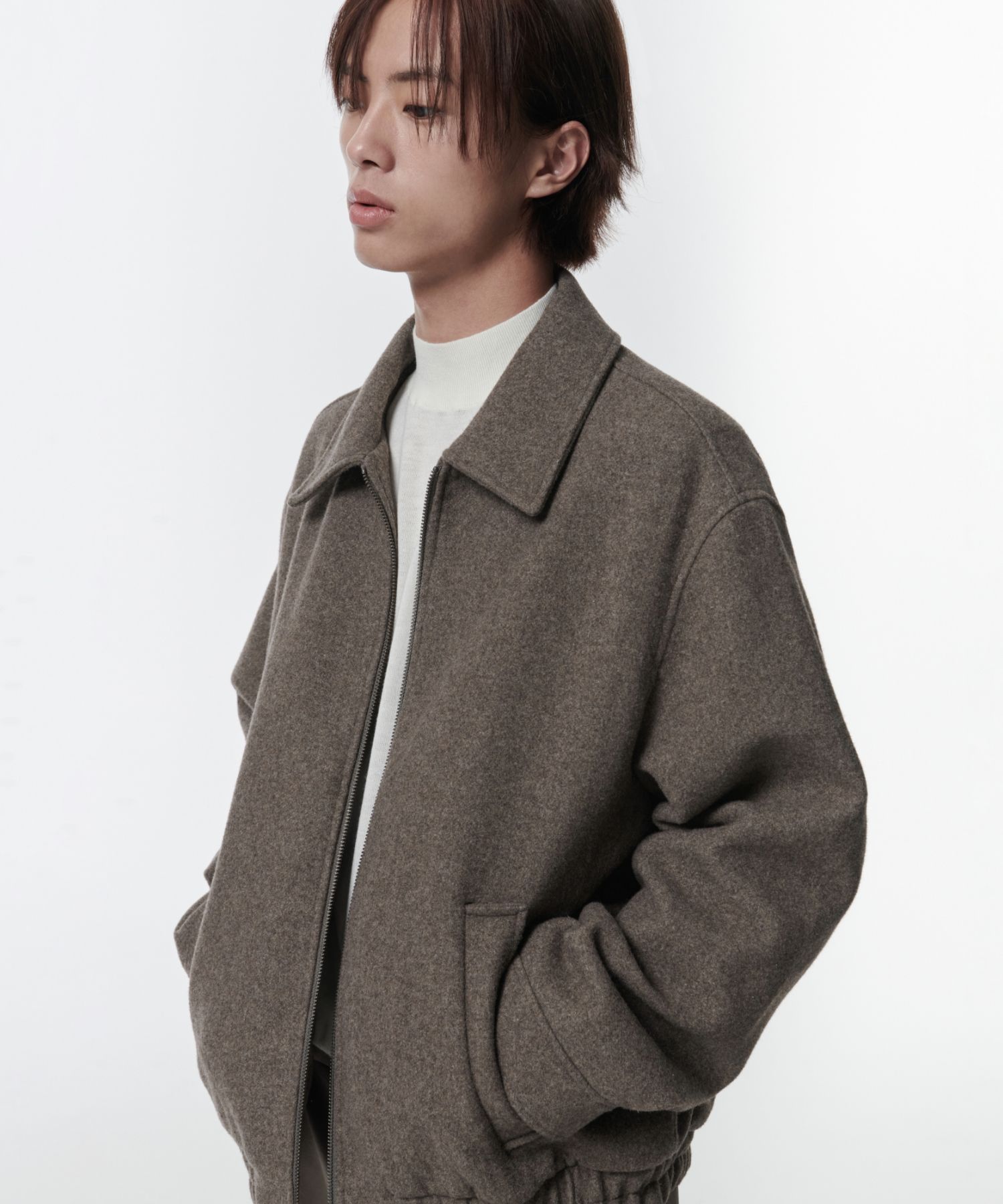 MUSINSA | MUSINSA STANDARD Wool blend minimal blouson jacket