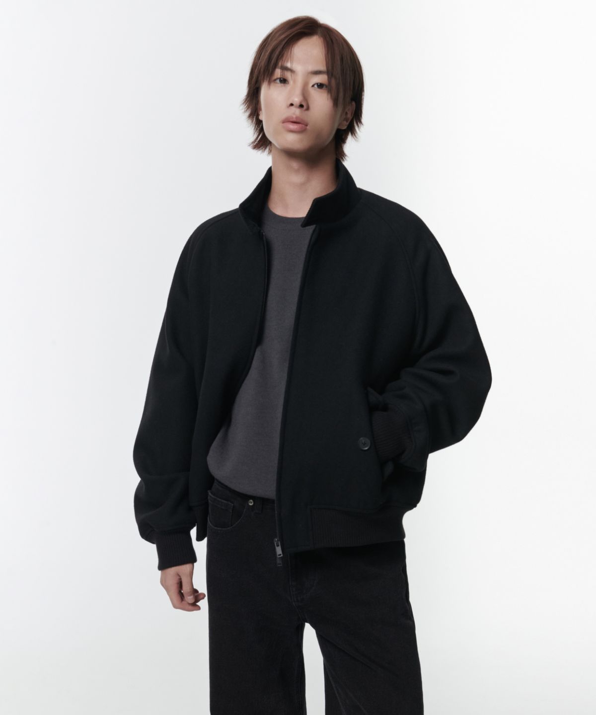 무신사 스탠다드(MUSINSA STANDARD) 울 블렌드 해링턴 재킷 [블랙]