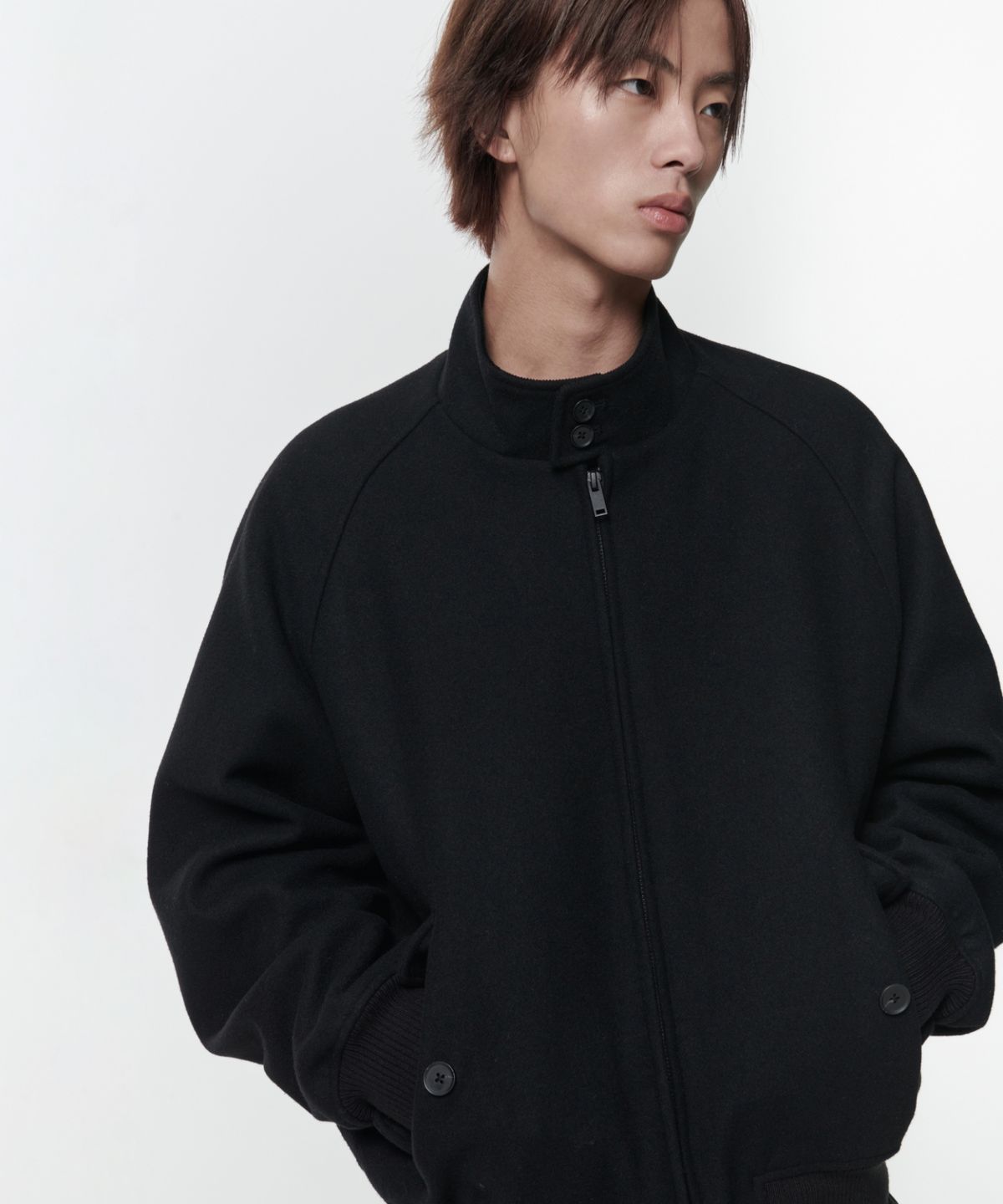 무신사 스탠다드(MUSINSA STANDARD) 울 블렌드 해링턴 재킷 [블랙]