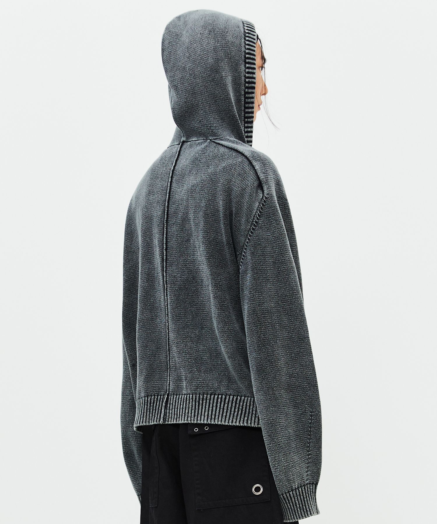 MUSINSA | LMOOD Peace Dyed Hoodie Knit Zip-up Stained Charcoal