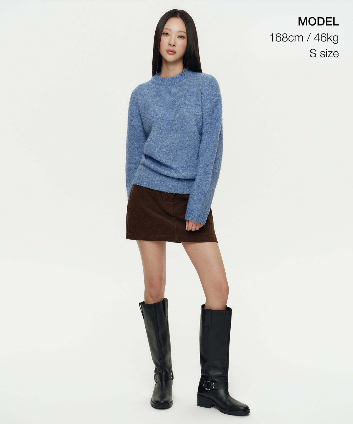 무신사 스탠다드 우먼(MUSINSA STANDARD WOMAN) 우먼즈 부클 릴렉스드 크루 넥 니트 [스카이 블루]