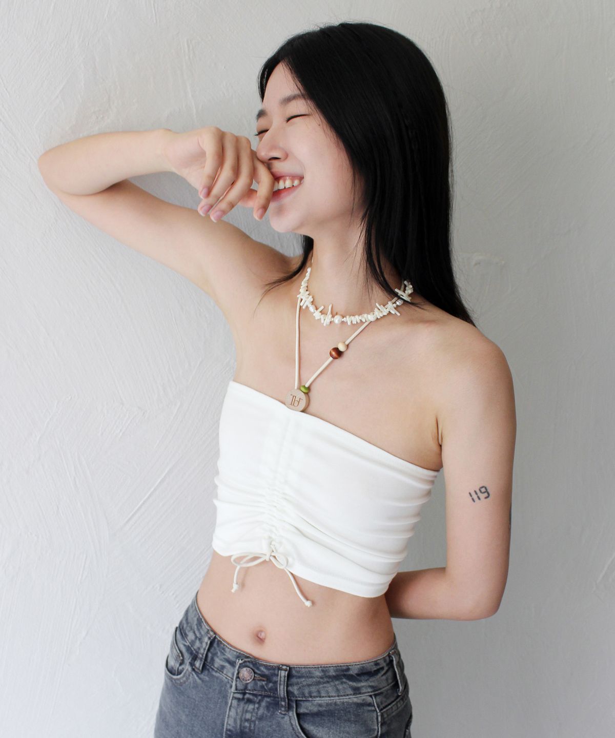 루바티(RUBATI) Wooden Beads Tube Top (IVORY)