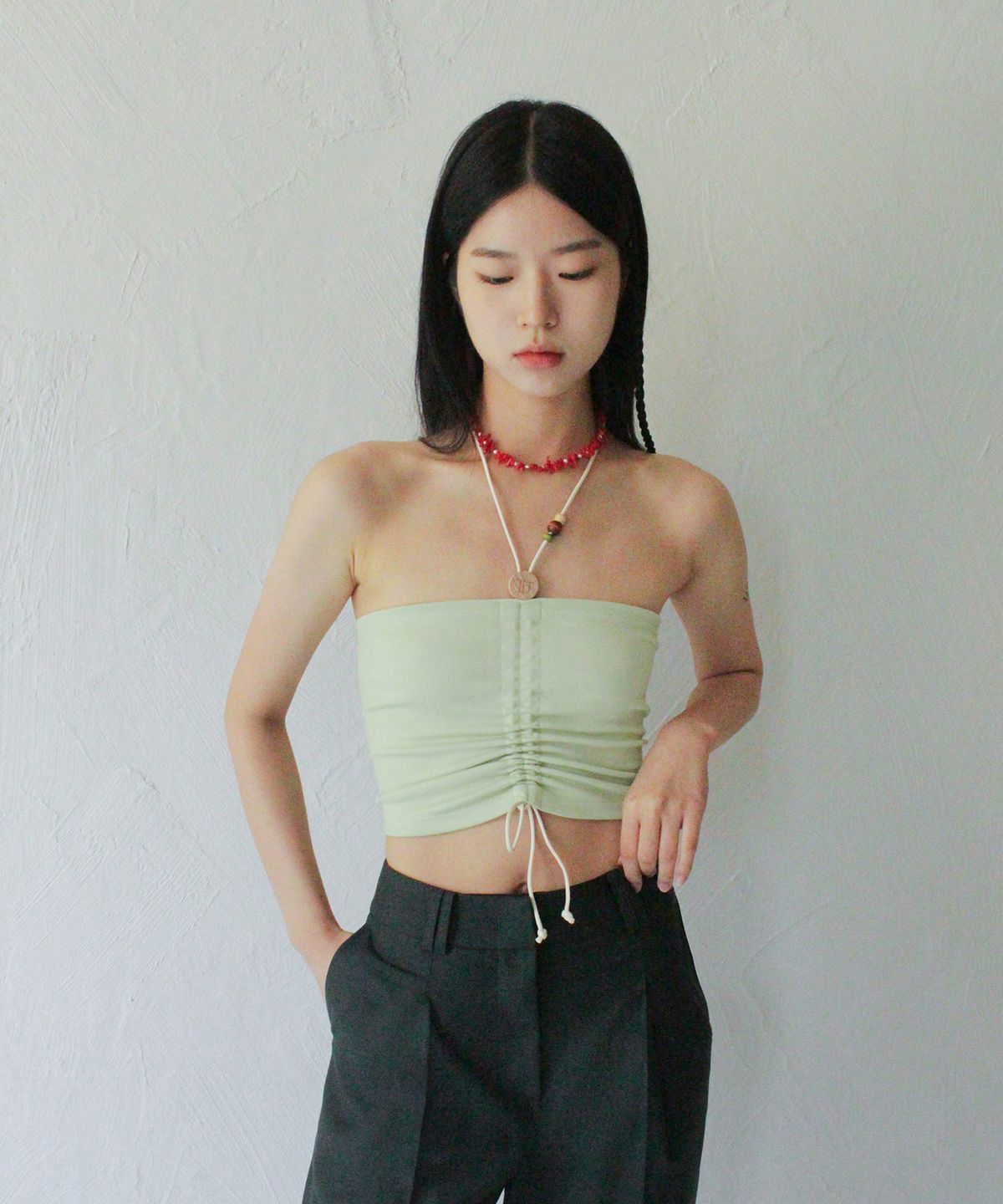 루바티(RUBATI) Wooden Beads Tube Top (MINT)