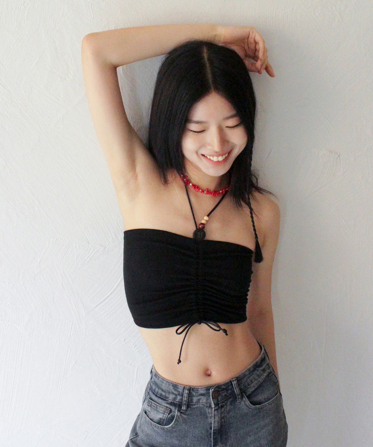 루바티(RUBATI) Wooden Beads Tube Top (BLACK)