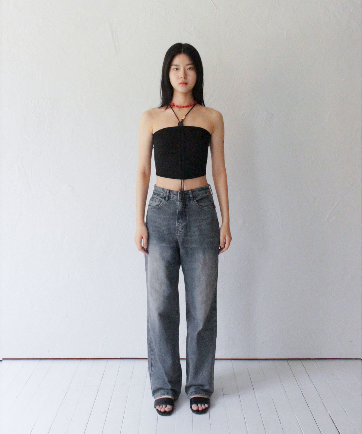 루바티(RUBATI) Wooden Beads Tube Top (BLACK)