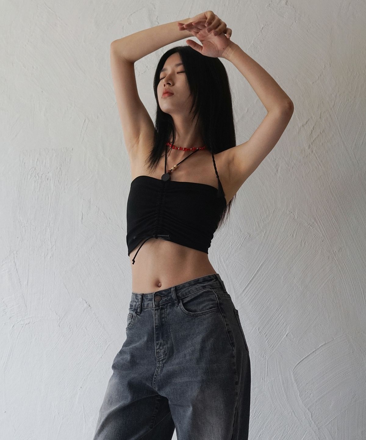 루바티(RUBATI) Wooden Beads Tube Top (BLACK)