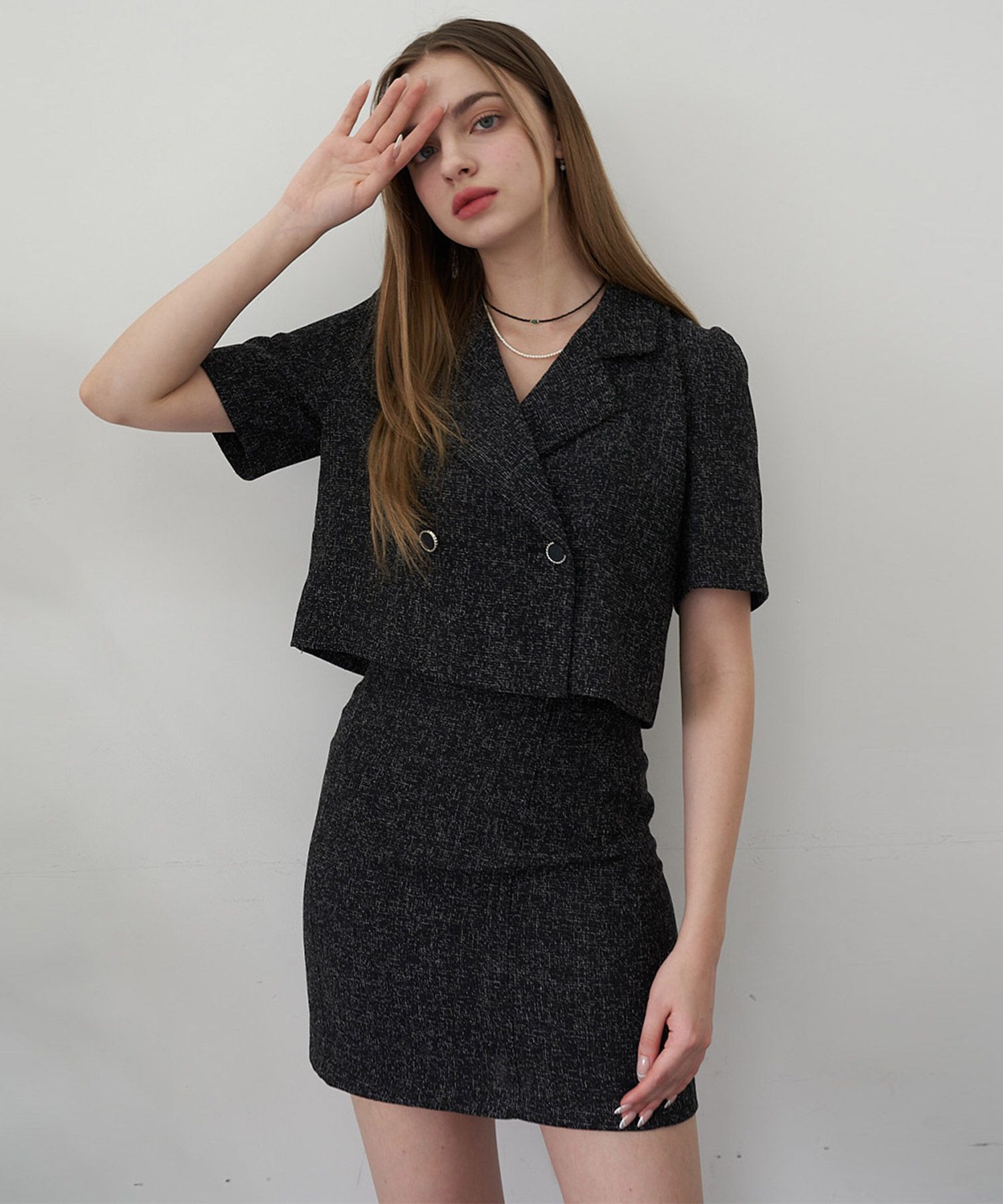 MUSINSA | BIBYSEOB [SET] Tweed Half Jacket + H-line Mini