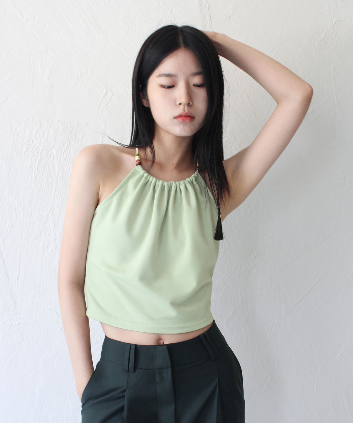 루바티(RUBATI) Halterneck Wooden Beads Top (MINT)
