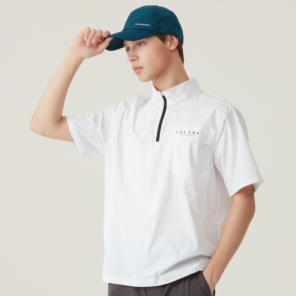 르꼬끄 골프(LECOQ GOLF) 남성 반집업 우븐 반팔티셔츠 (GO321MBL83)