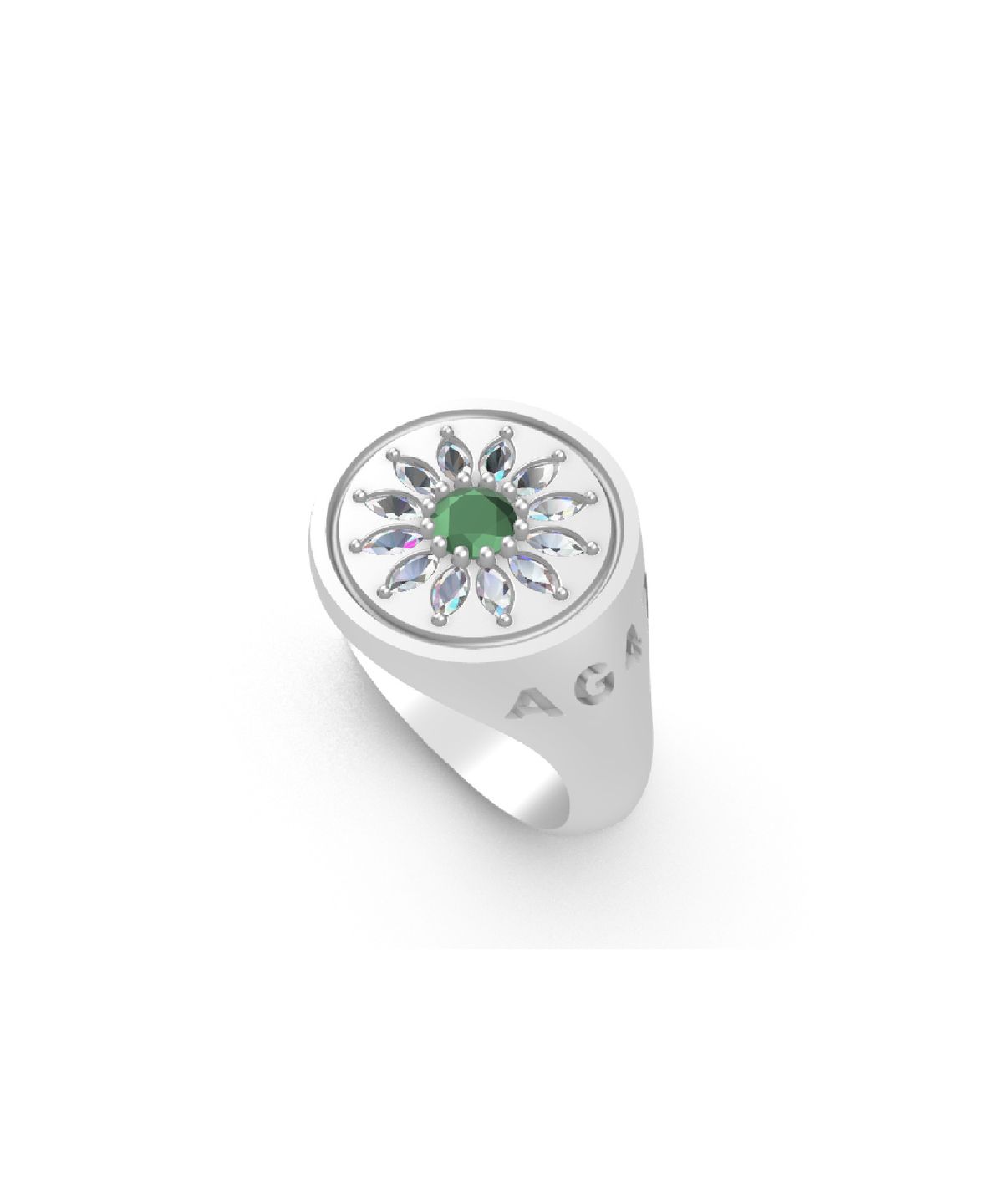 에이지47(AG47) B.W.P-Ring-18 Green Daisy Cubic Silver